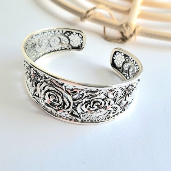 Statement Rose Cuff - Solid Sterling Silver
