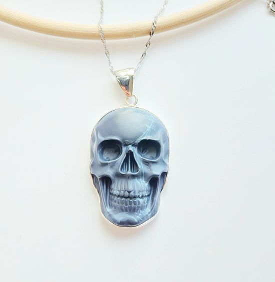 Obsidian Skull Pendant - Solid Sterling Silver