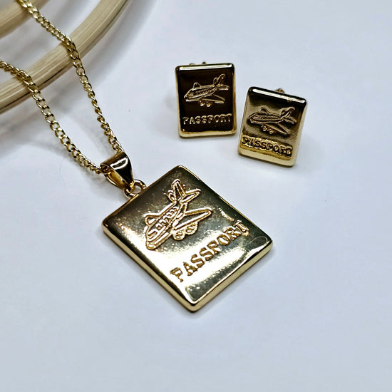 Passport Plate Earring & Necklace Set - 18k Gold Filled