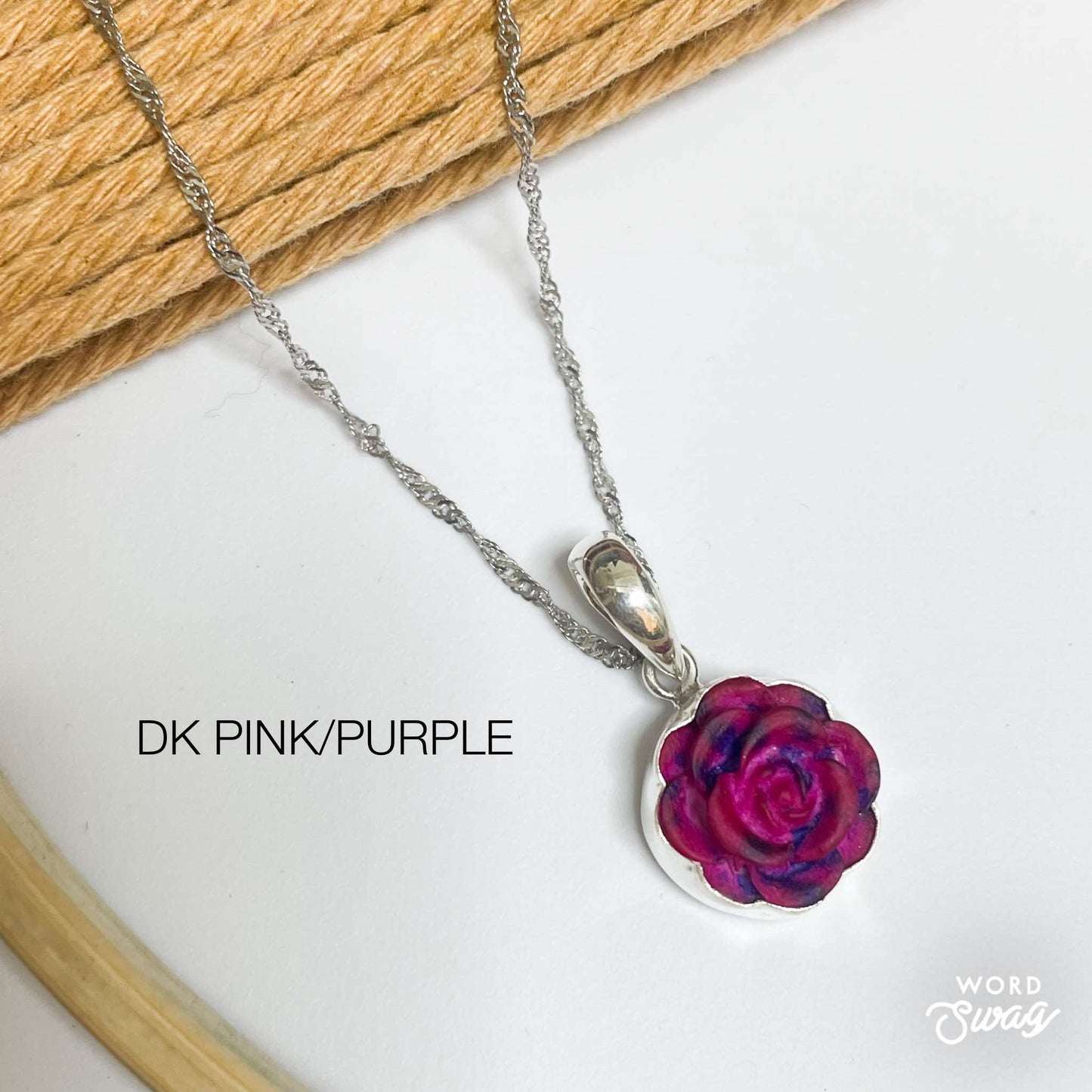 Colorful Resin Rose Charm - Solid Sterling Silver