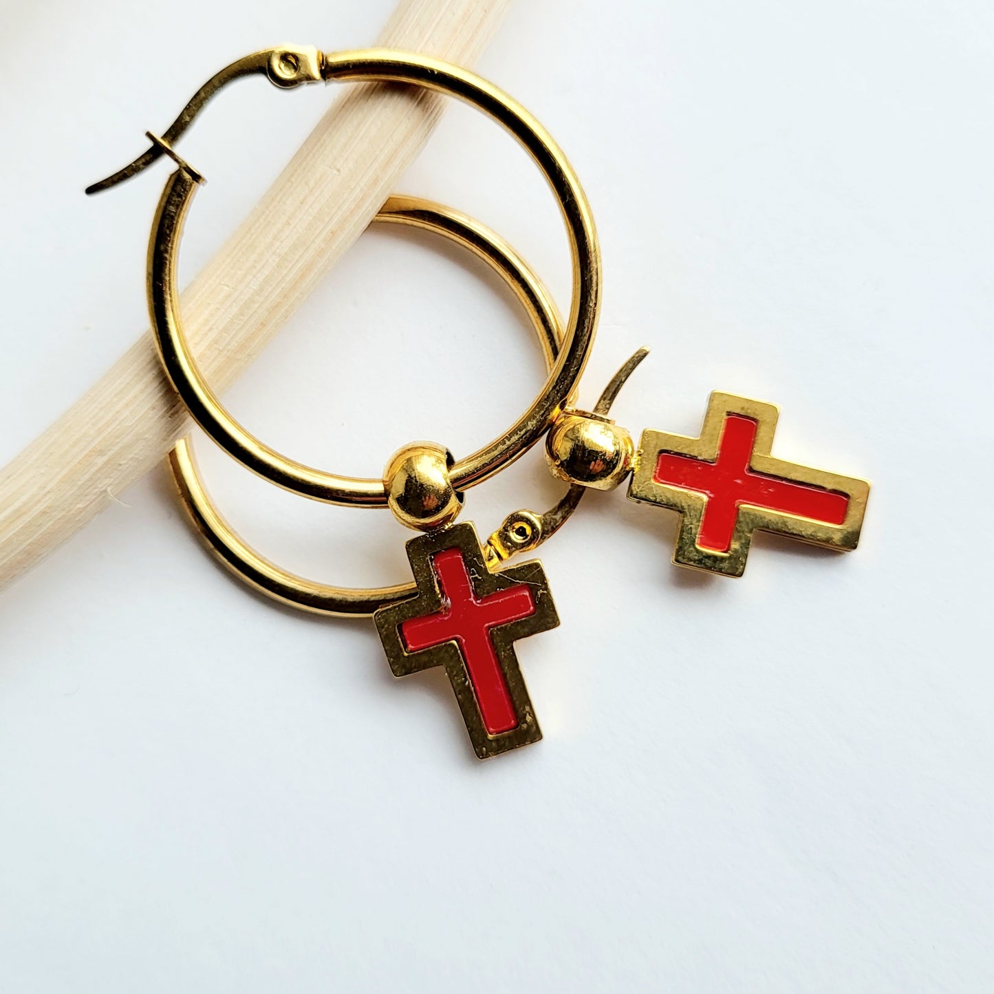 Cross Dangle Hoops - Stainless Steel