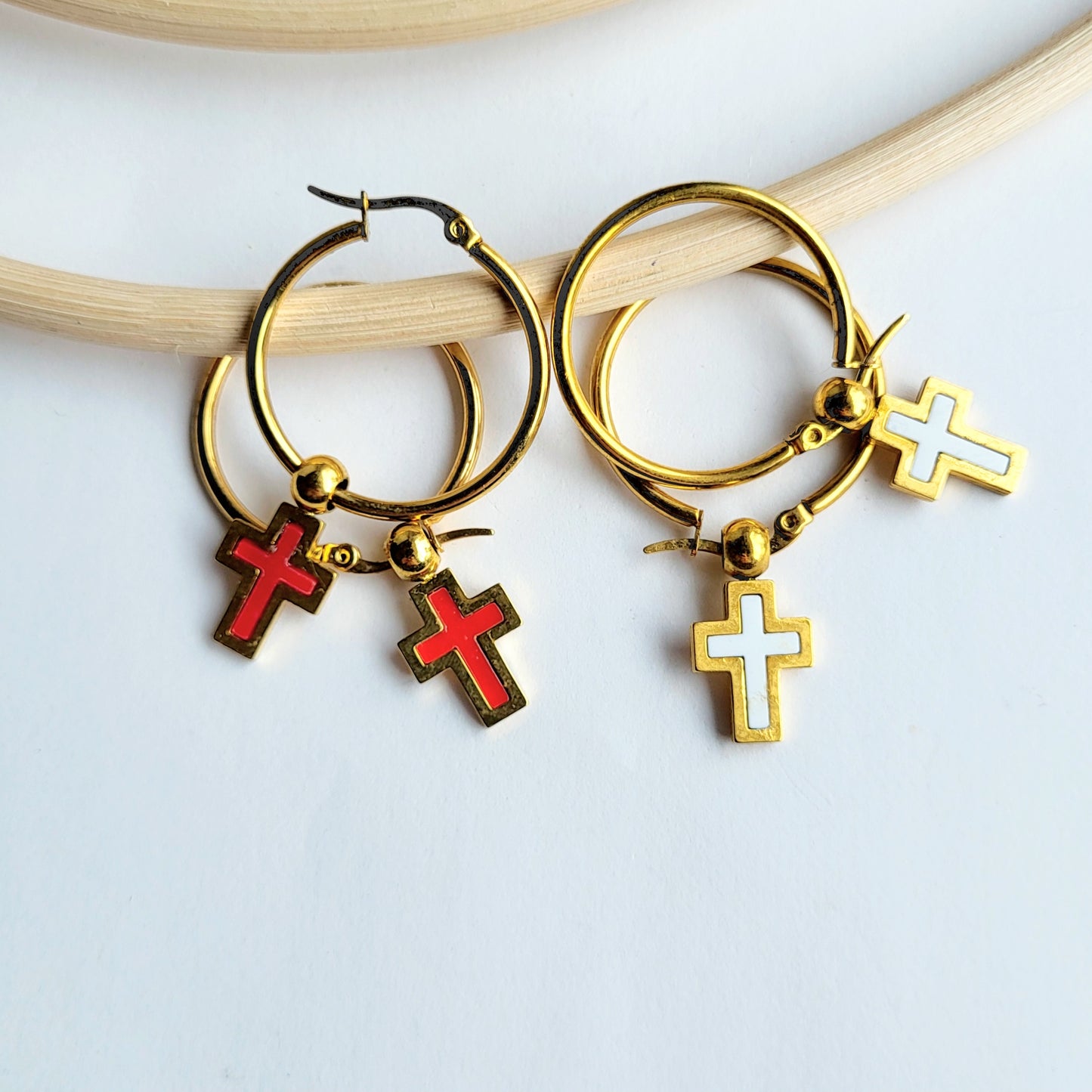 Cross Dangle Hoops - Stainless Steel