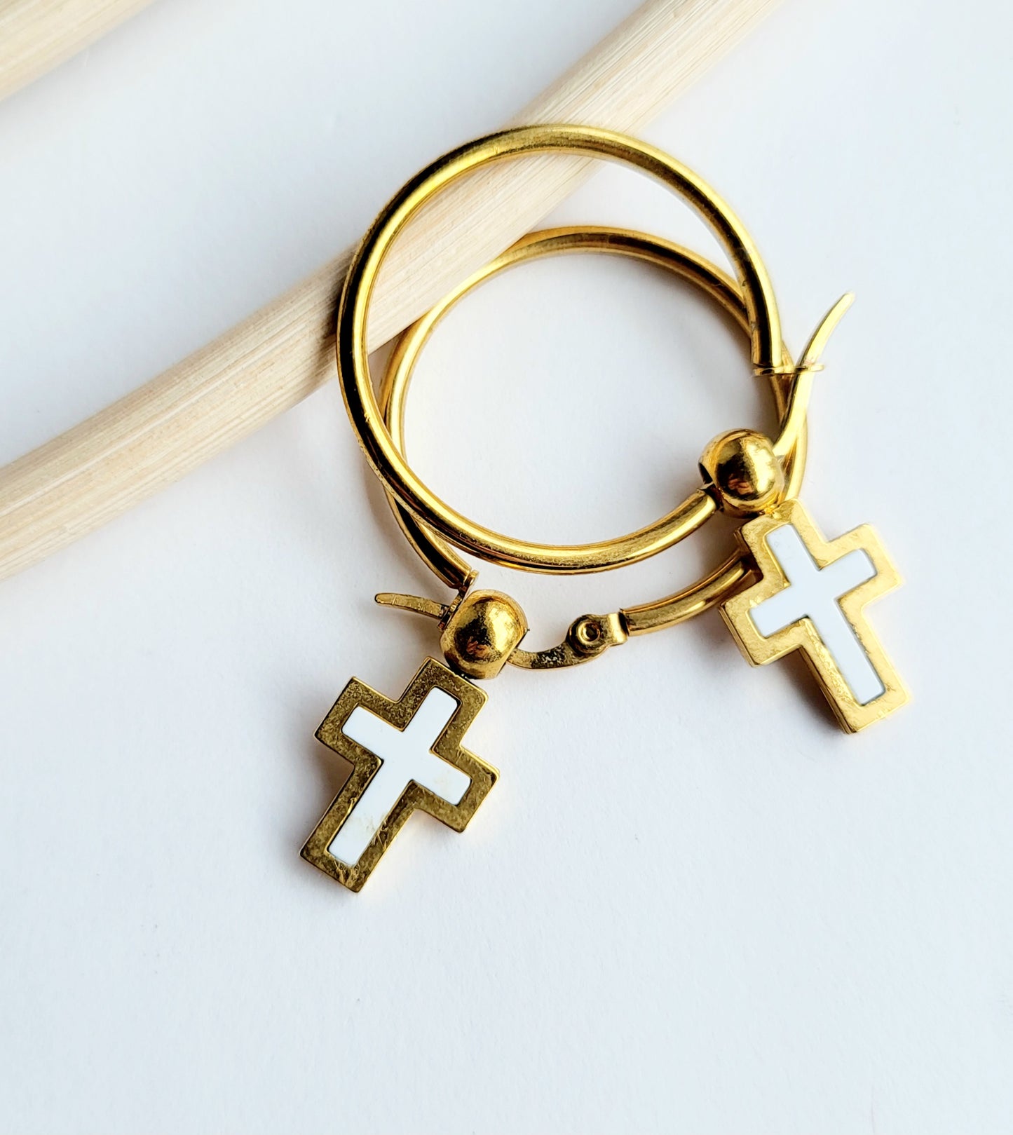 Cross Dangle Hoops - Stainless Steel