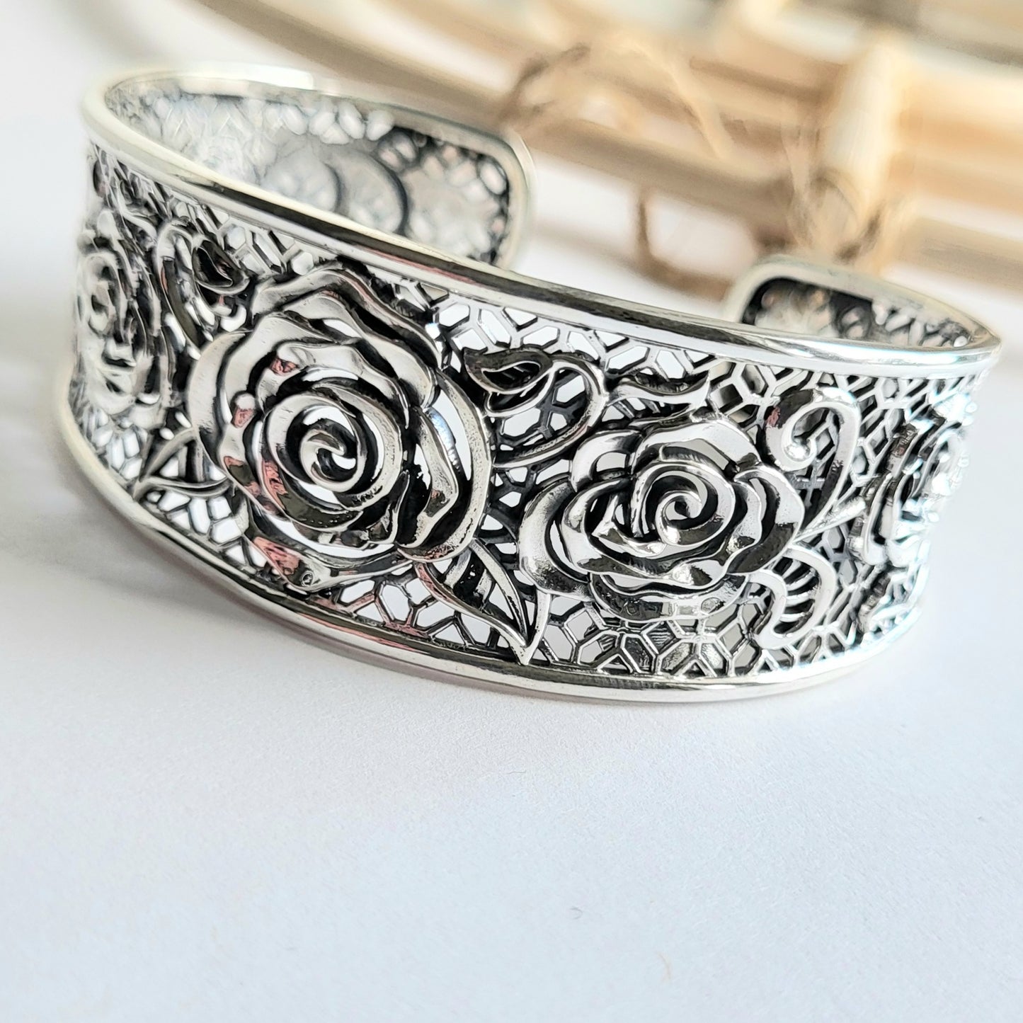 Statement Rose Cuff - Solid Sterling Silver