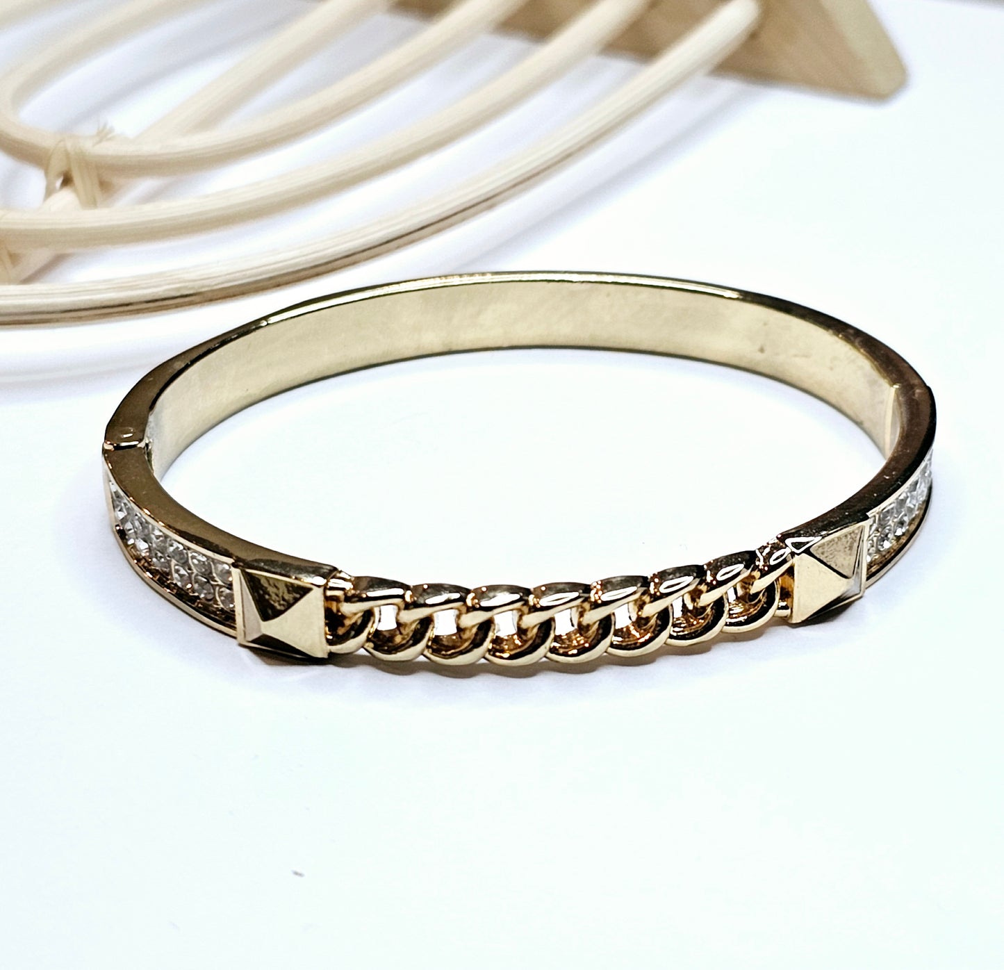 Pyramid Spike Chain Link Bangle - 18k Gold Filled
