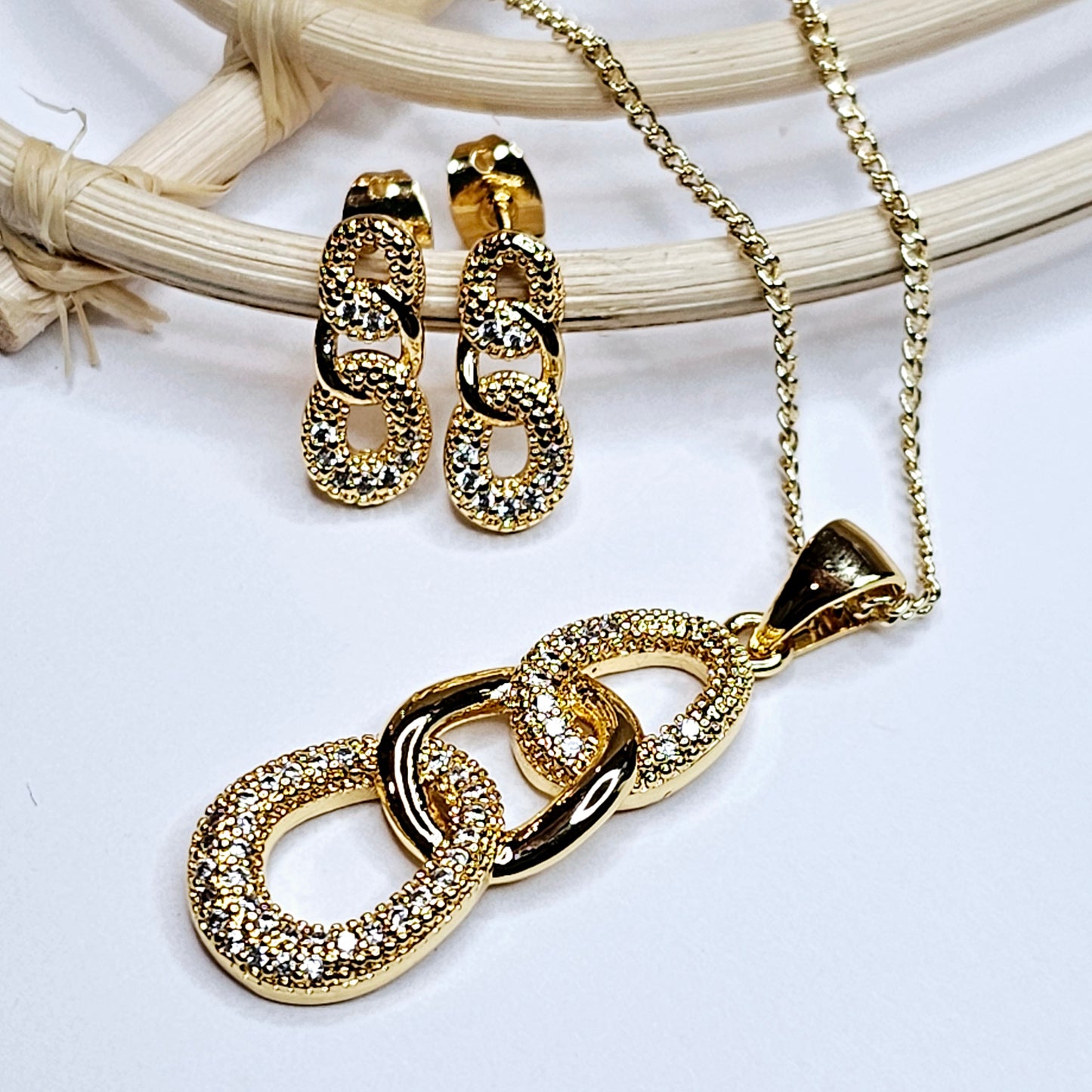 Cute Chain Link Earring & Necklace Set - 18k Gold Filled