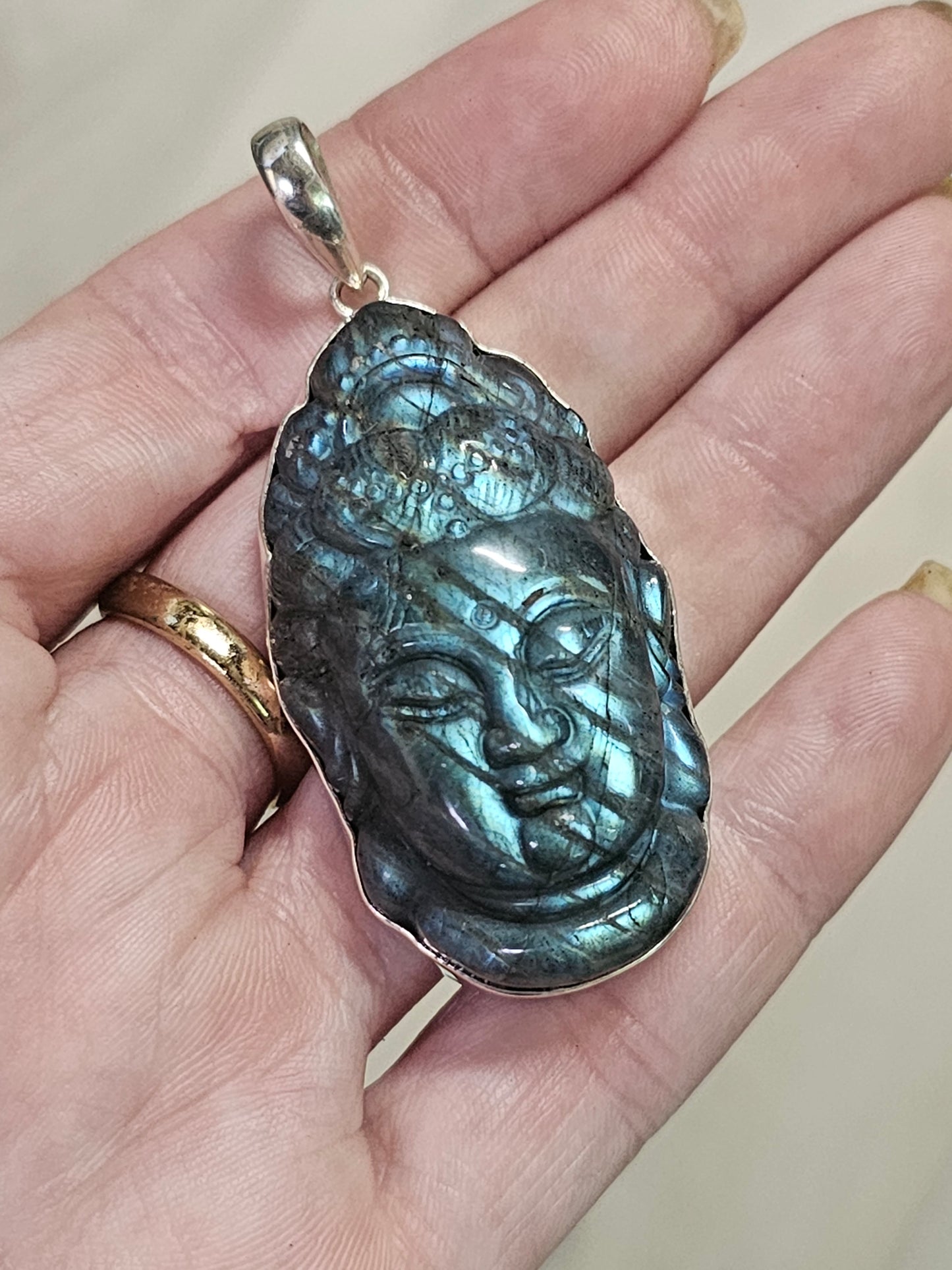 Labradorite Compassionate Bodhisattva Pendant - Both Metals