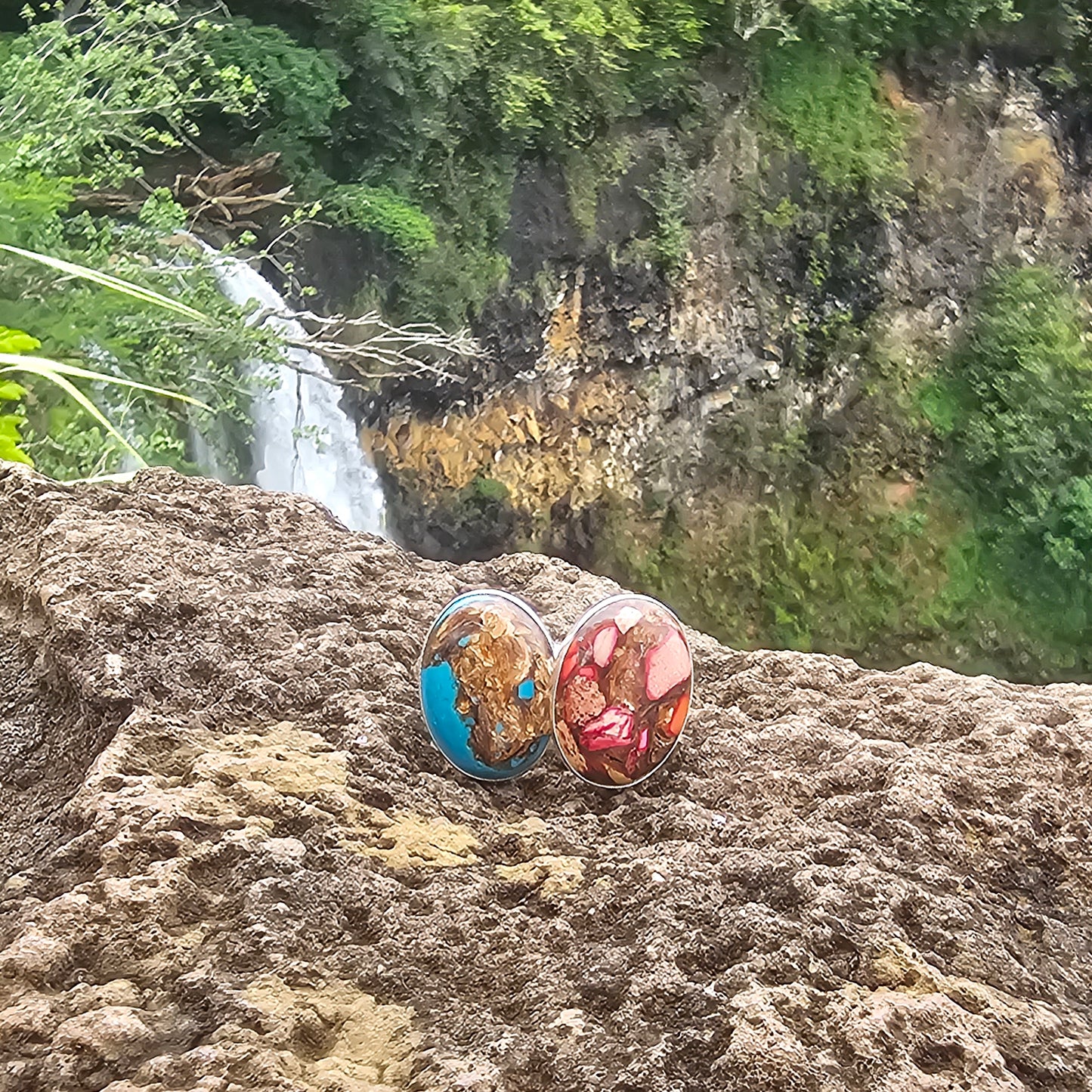 Bright Blue or Pink Jasper Matric Ring - Solid Sterling Silver