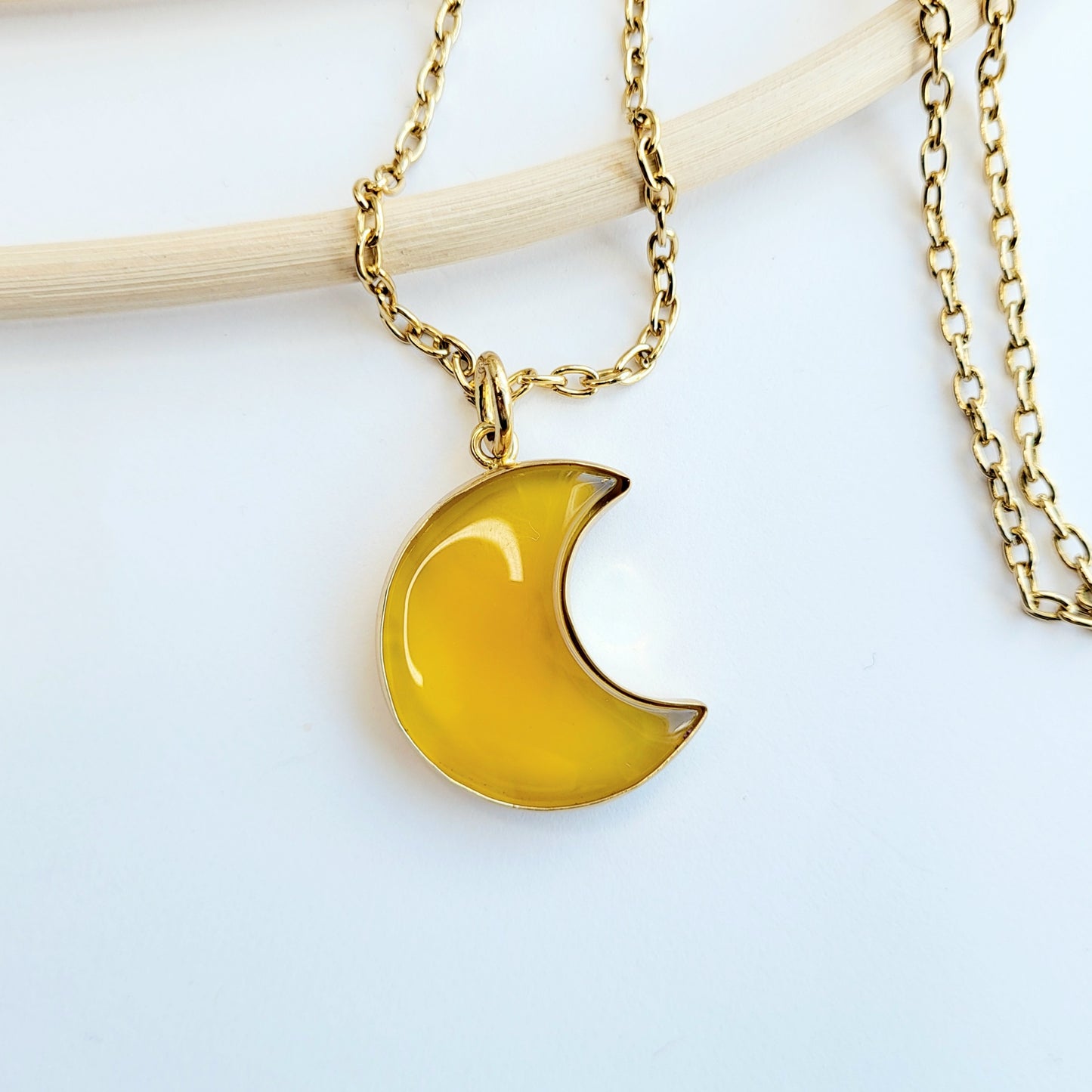 Load image into Gallery viewer, Yellow Chalcedony Onyx Moon Pendant - Alchemia
