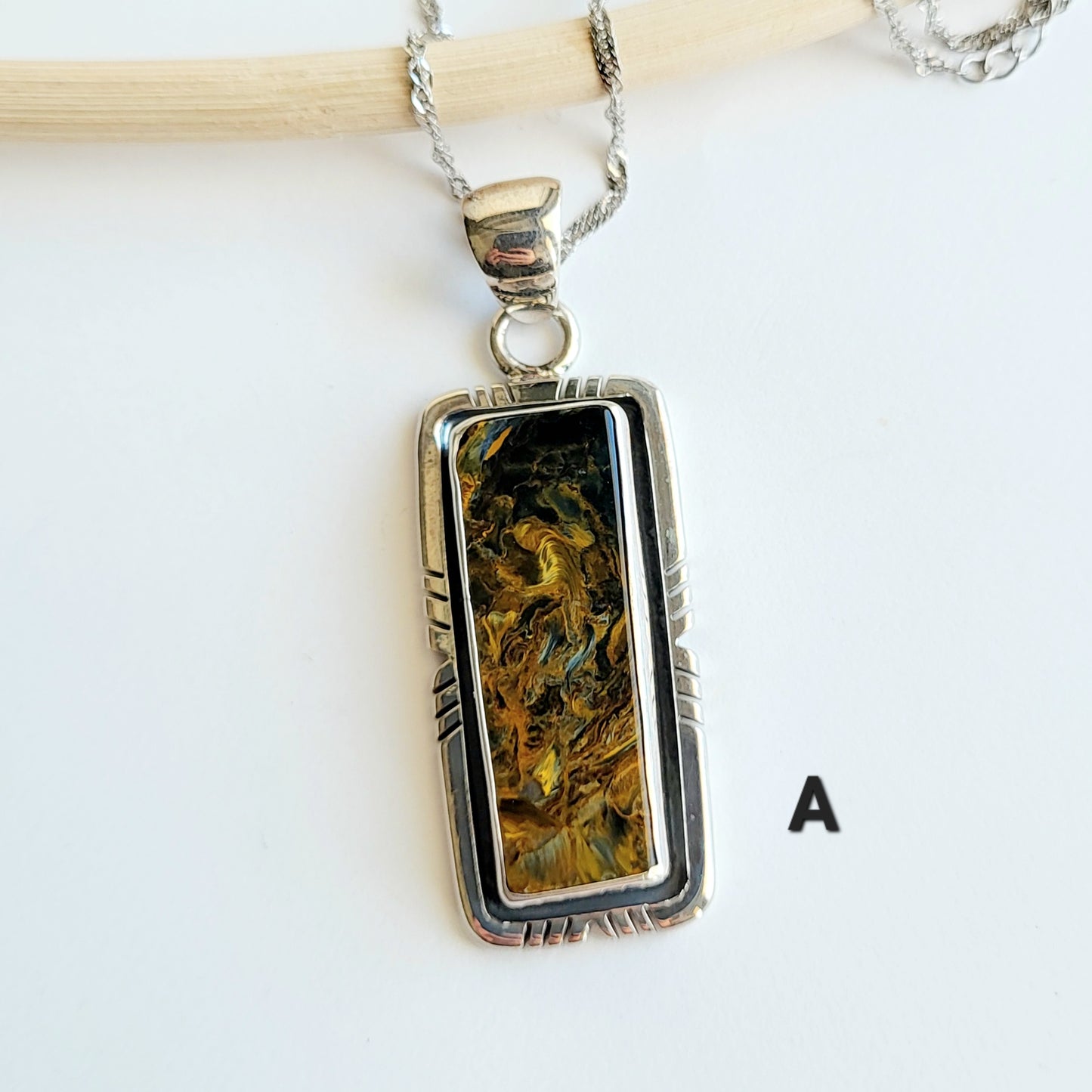 Pietersite Pendant With Lip - Solid Sterling Silver