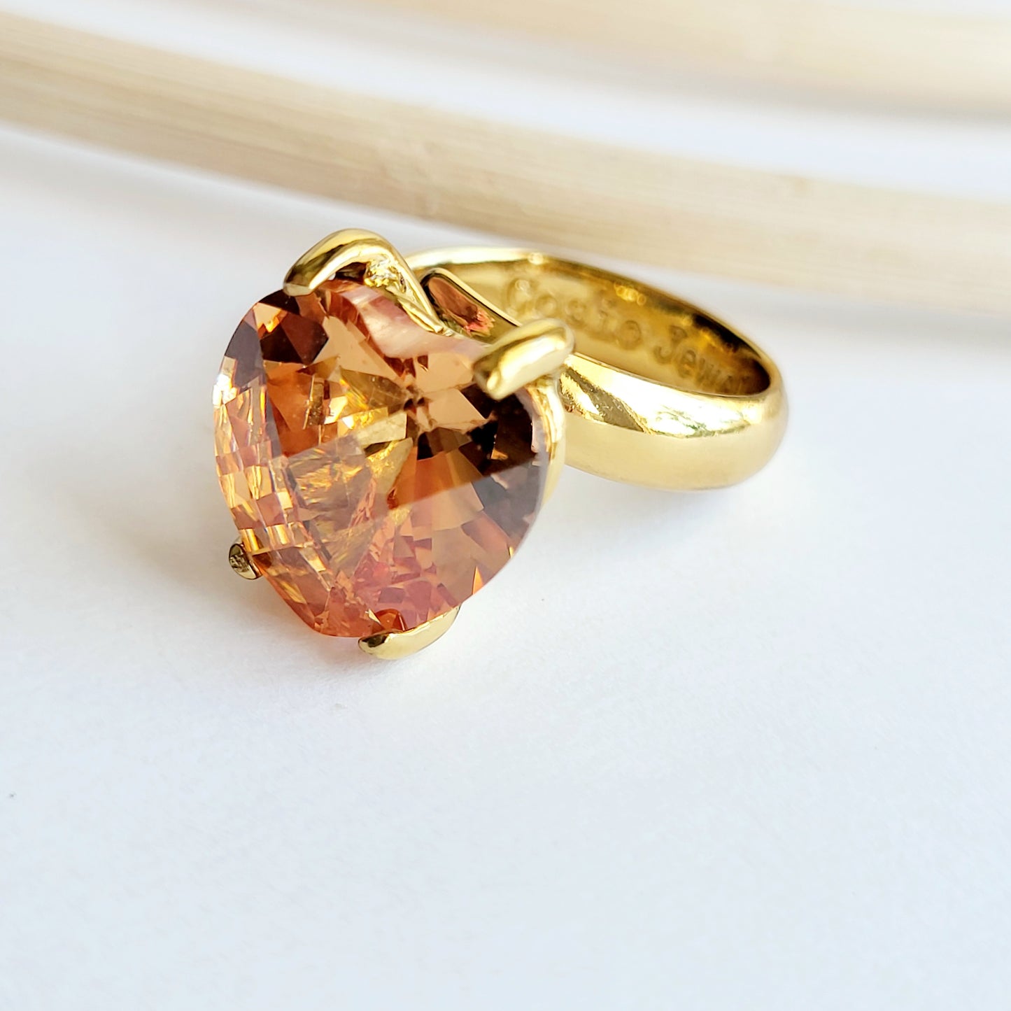 Orange CZ Large Heart Prong Ring - Alchemia