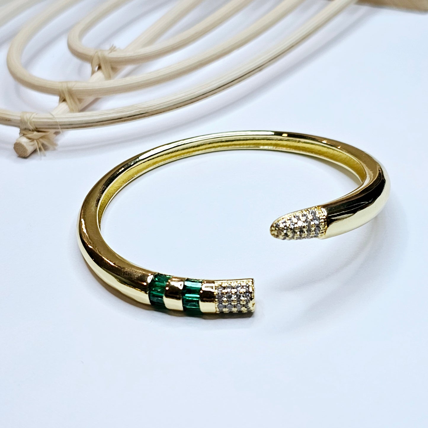 Nail Emerald CZ Cuff - 18k Gold Filled
