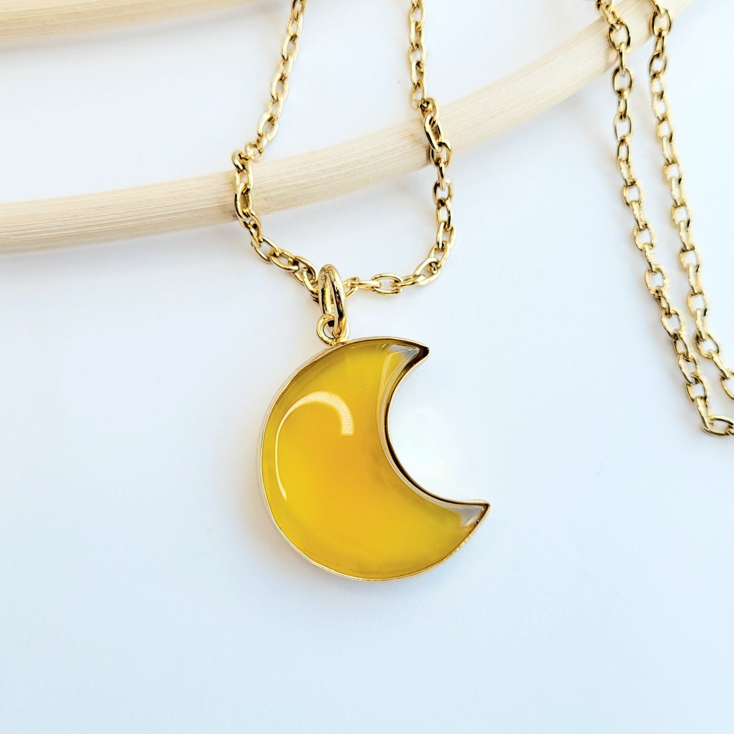 Load image into Gallery viewer, Yellow Chalcedony Onyx Moon Pendant - Alchemia

