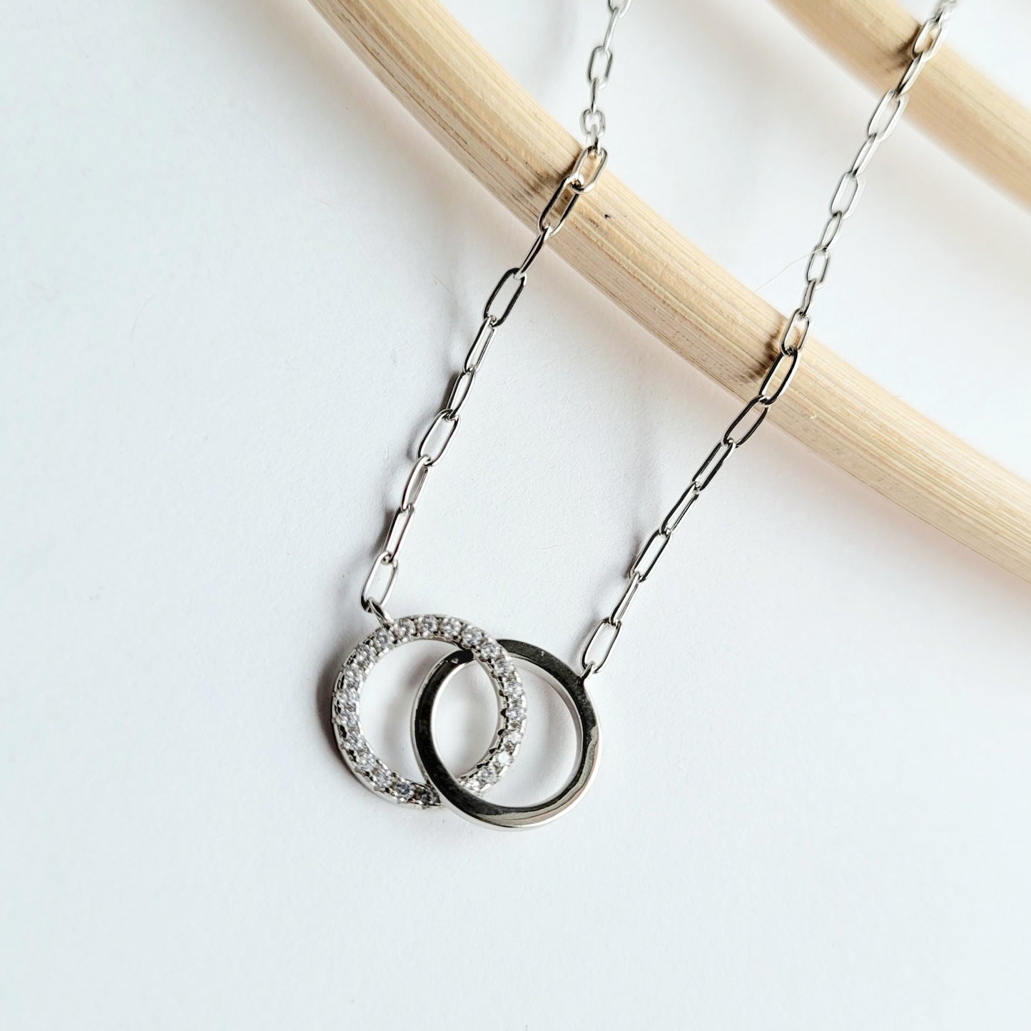 Double Circle Necklace - Solid Sterling Silver