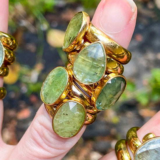Green Kyanite Ring - Solid Sterling Silver