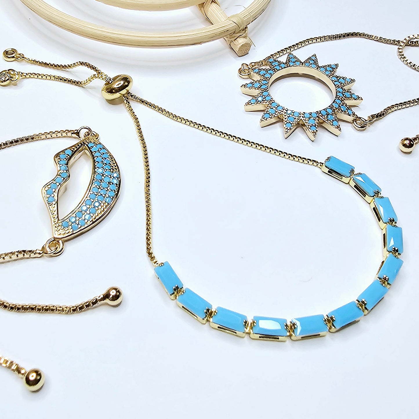 Turquoise CZ Bolo Adjustable Bracelet - 18k Gold Filled