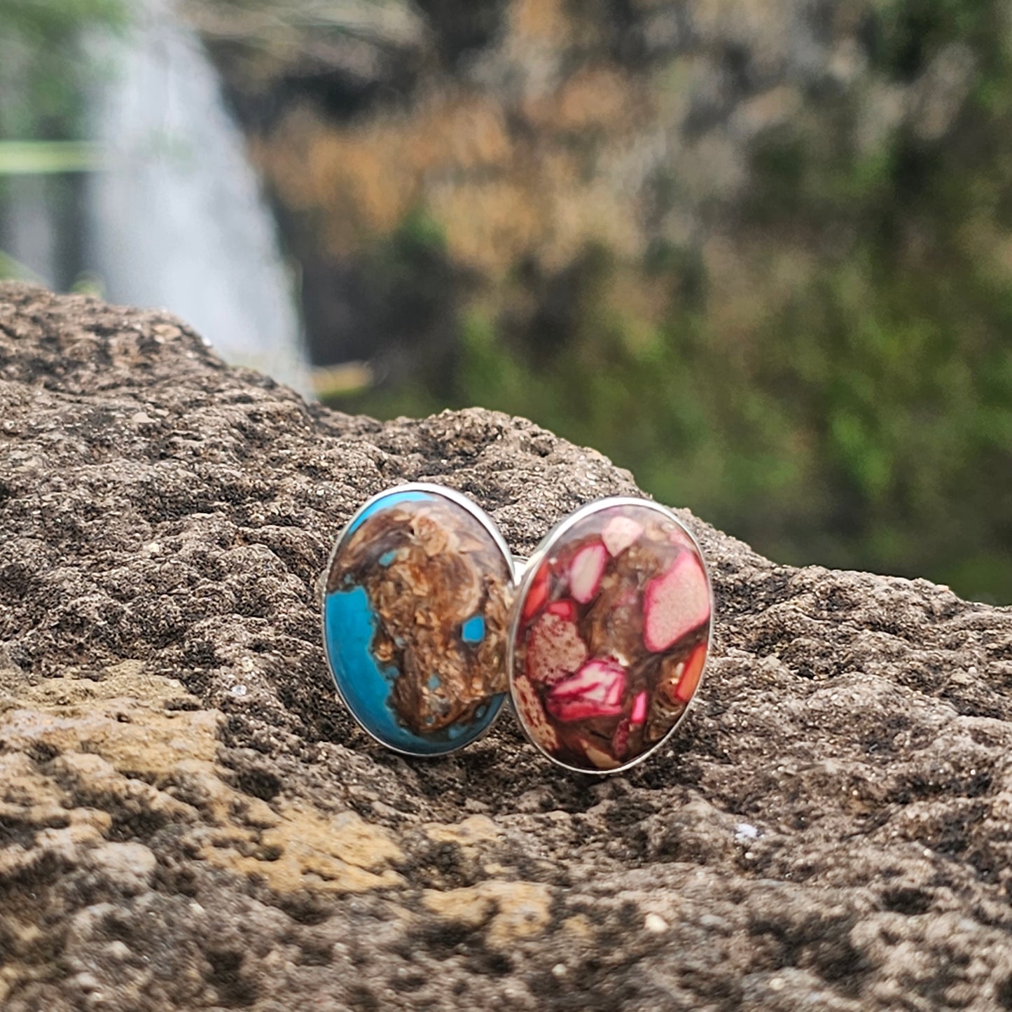 Bright Blue or Pink Jasper Matric Ring - Solid Sterling Silver