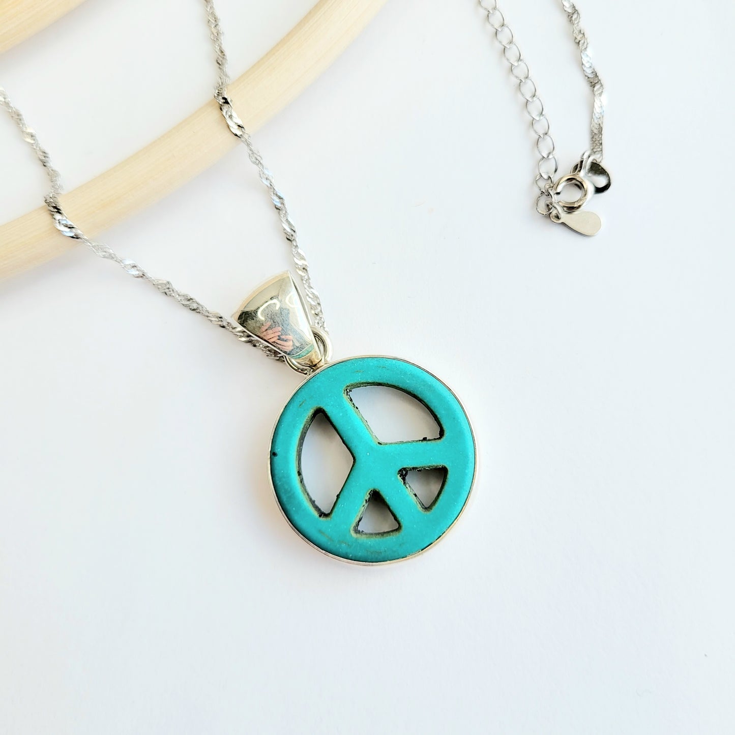 Blue Howlite Peace Sign Pendant - Solid Sterling Silver