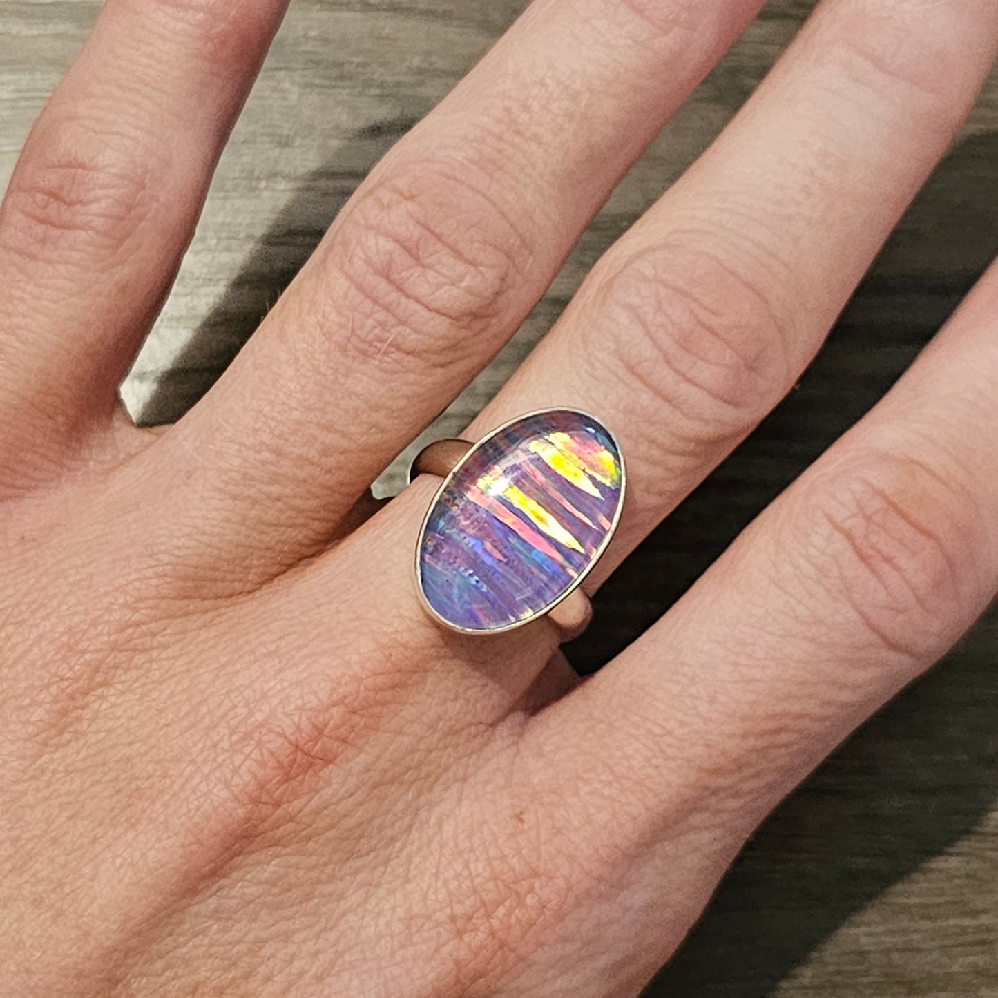 Neon Colorful Opal Ring - Solid Sterling Silver