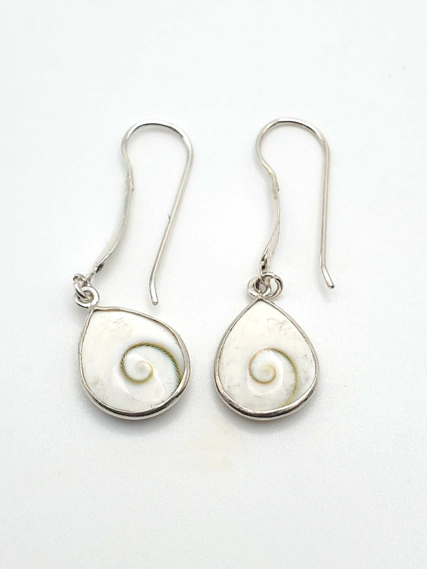 White Shell Swirl Dangle Earrings - Solid Sterling Silver