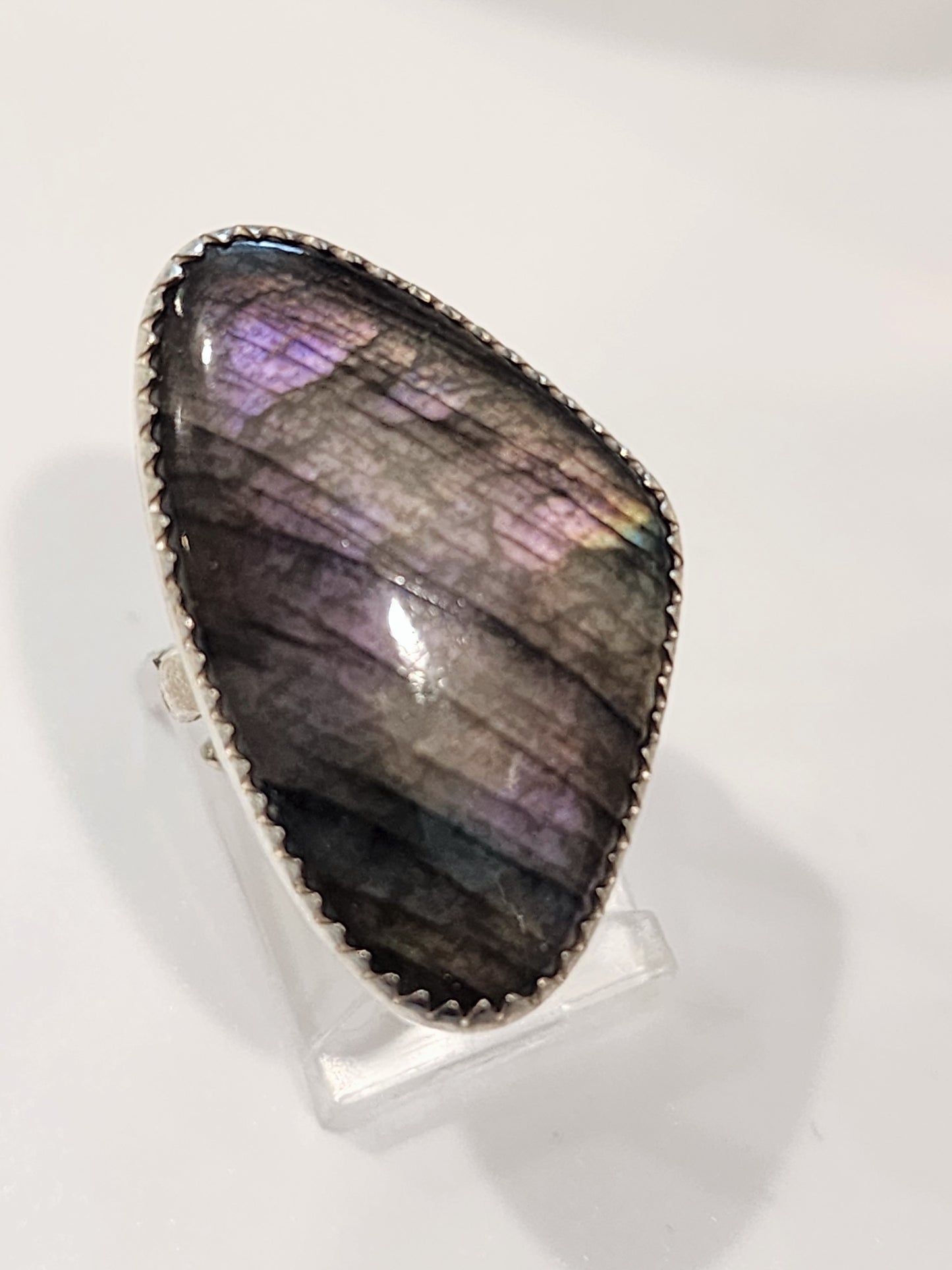 Purple Labradorite Adjustable Ring - Solid Sterling Silver