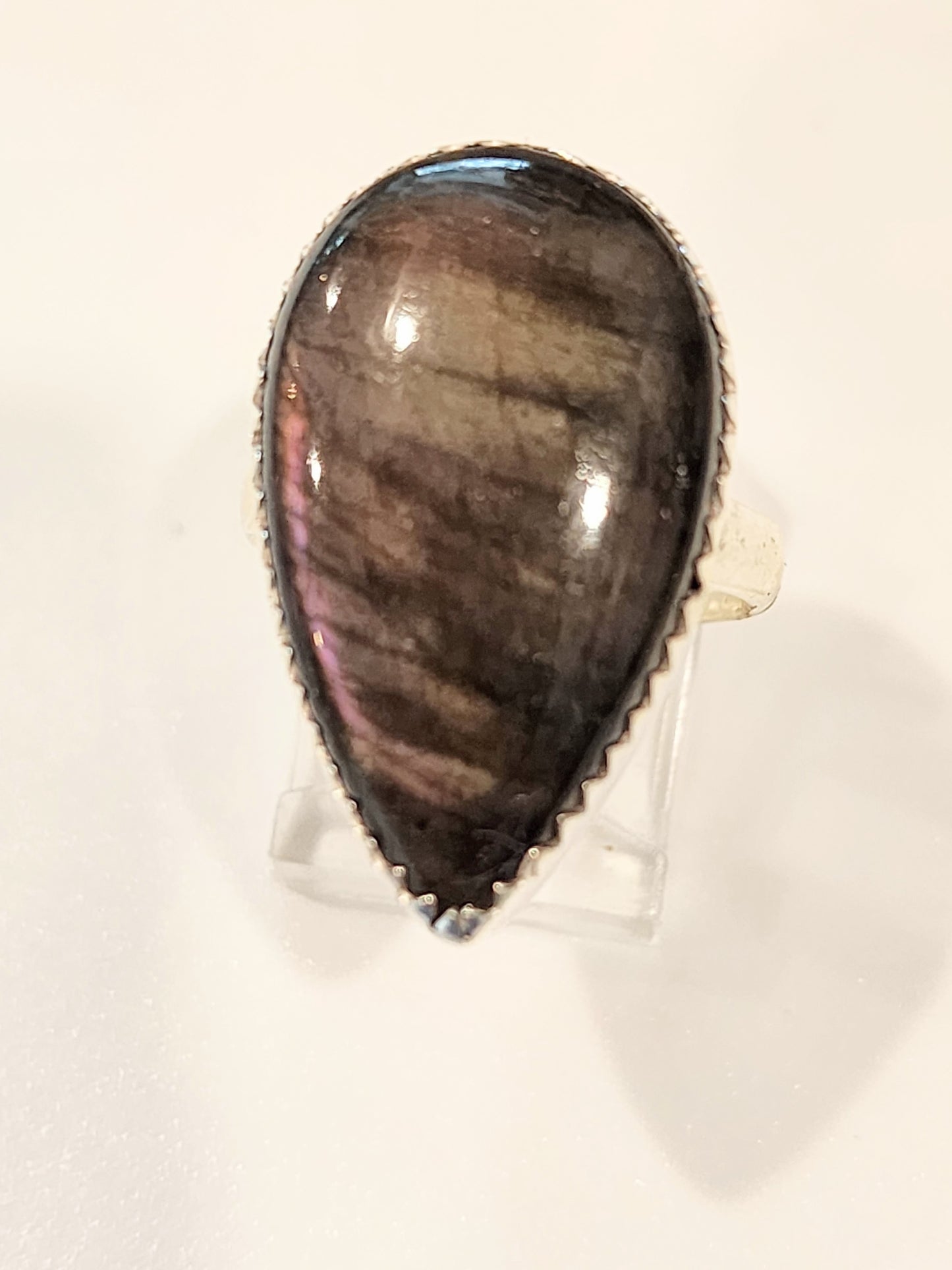 Purple Labradorite Adjustable Ring - Solid Sterling Silver