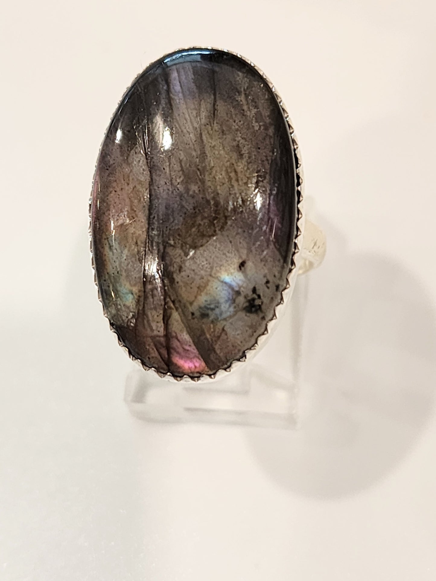 Purple Labradorite Adjustable Ring - Solid Sterling Silver