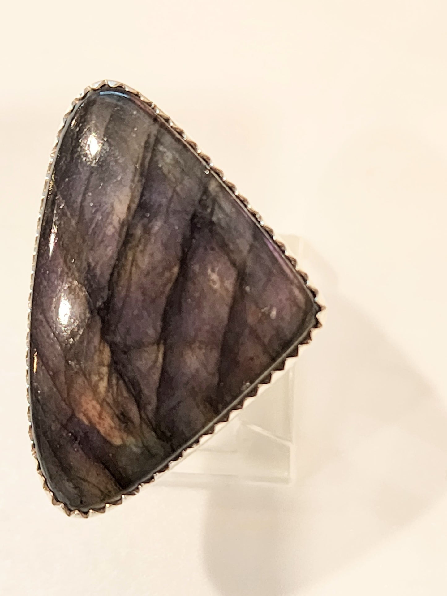 Purple Labradorite Adjustable Ring - Solid Sterling Silver