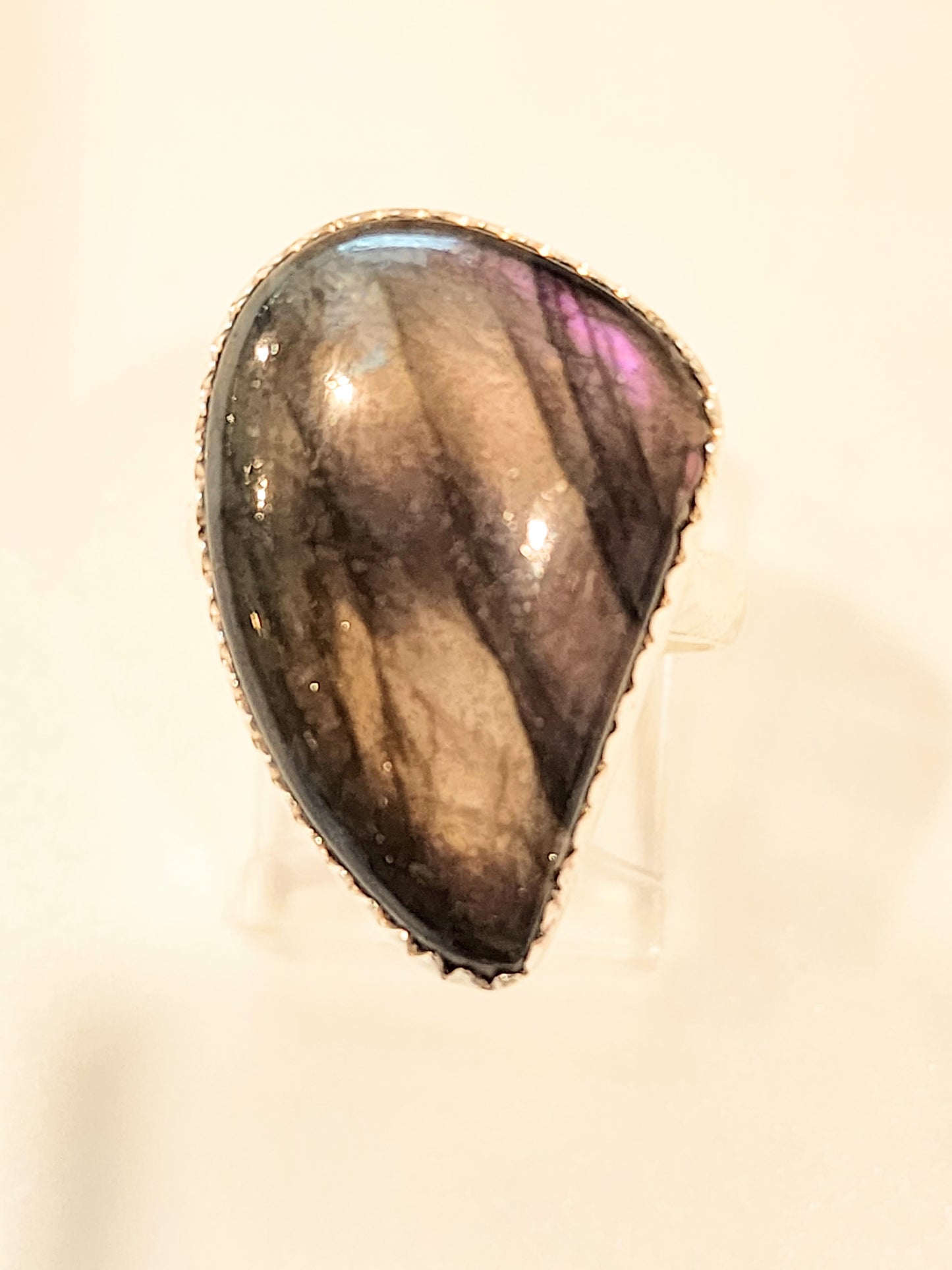 Purple Labradorite Adjustable Ring - Solid Sterling Silver