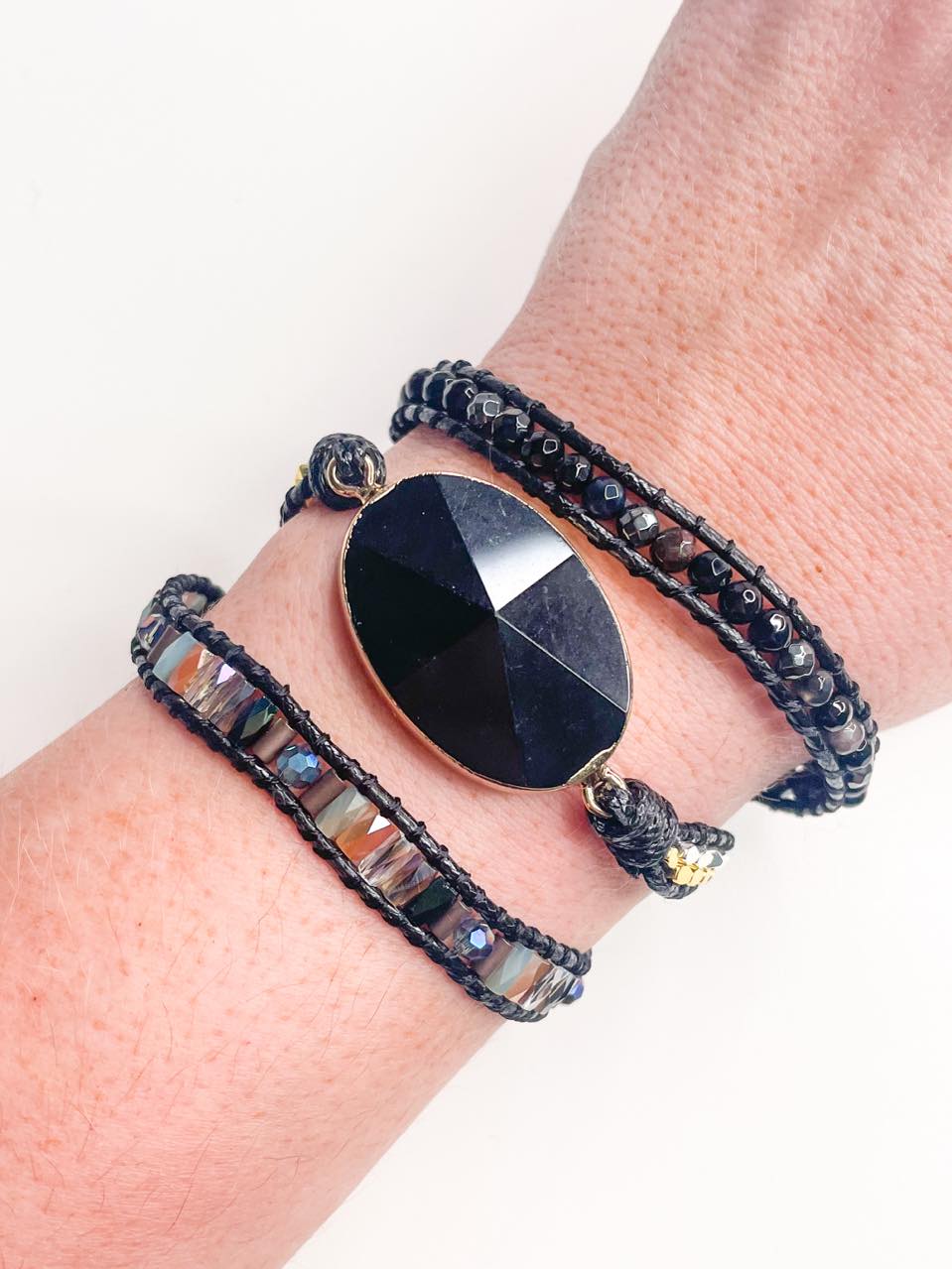 Load image into Gallery viewer, Black Onyx 3-time Boho Wrap - Leather
