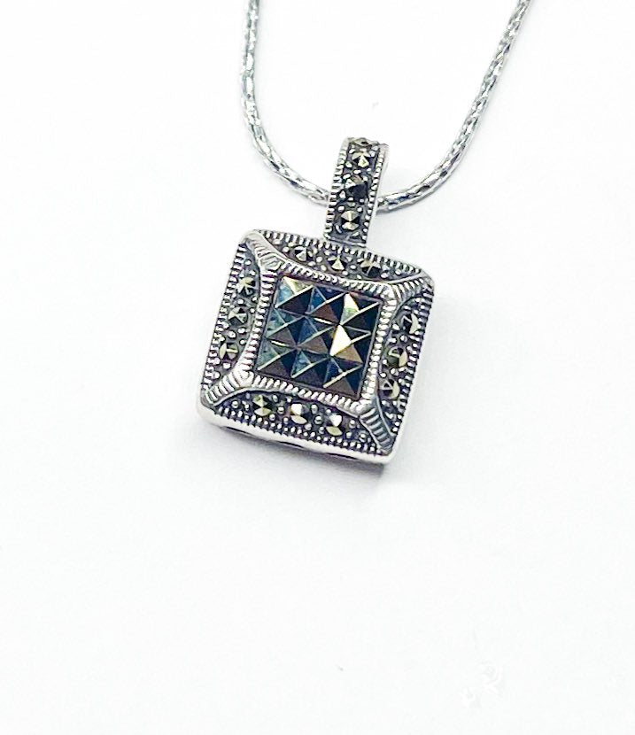 Load image into Gallery viewer, Dainty Square Marcasite - Solid Sterling Silver
