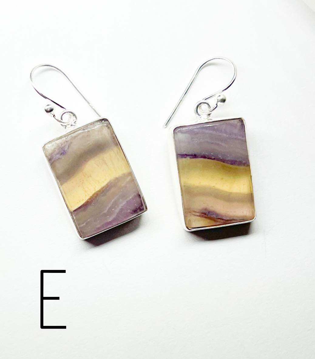 Fluorite Dangle Earrings - Solid Sterling Silver