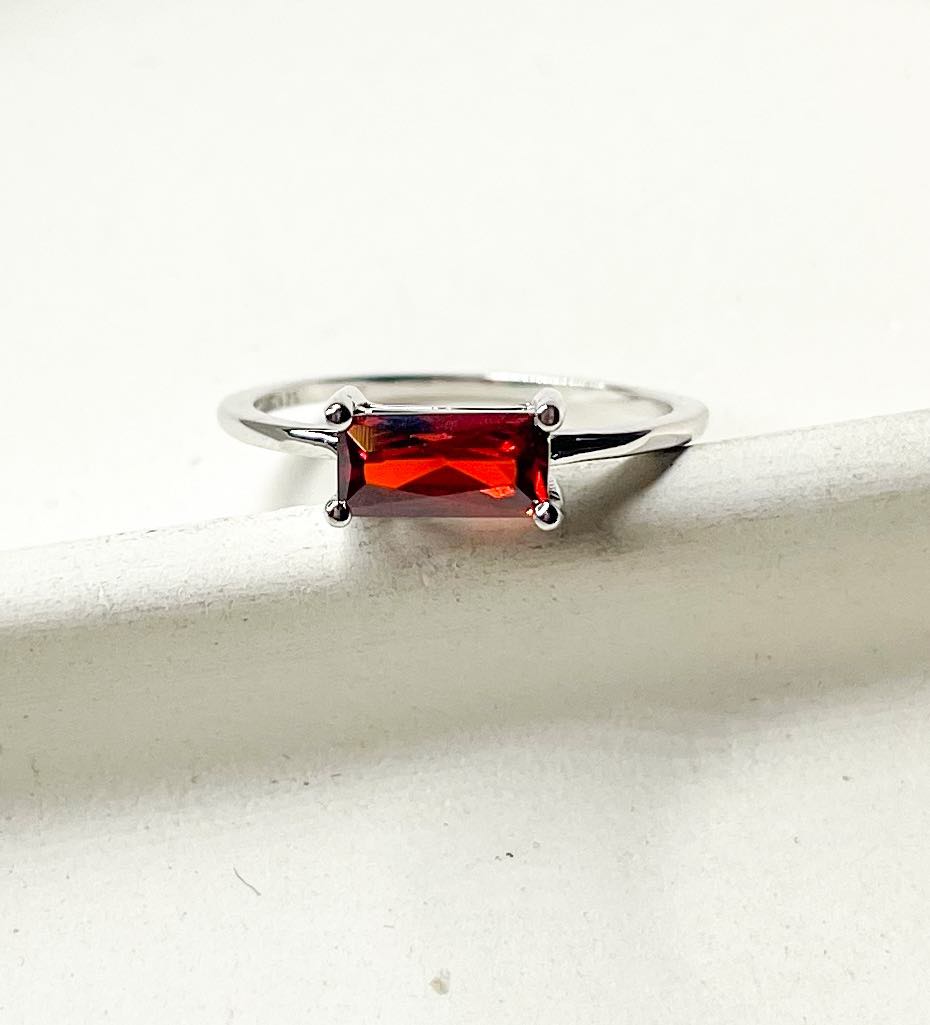 Dainty Red Garnet CZ Sized Ring - SSS or Vermeil