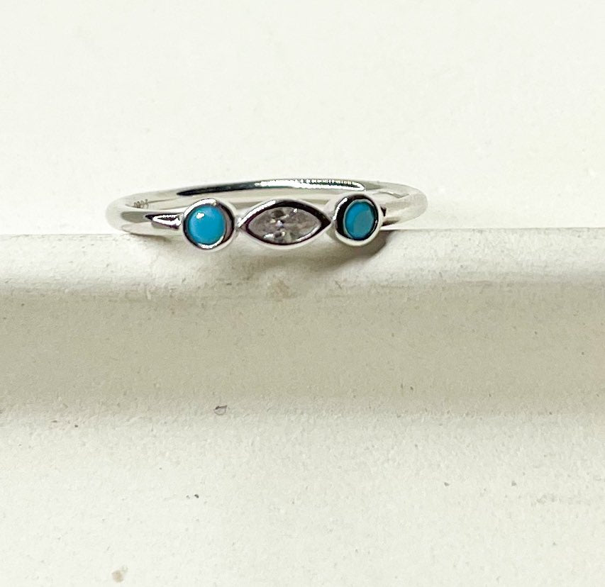 CZ And Turquoise Polka Dot Sized Ring - SSS or Vermeil