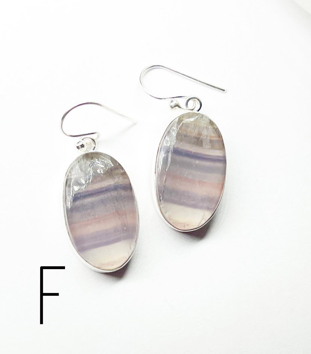 Fluorite Dangle Earrings - Solid Sterling Silver