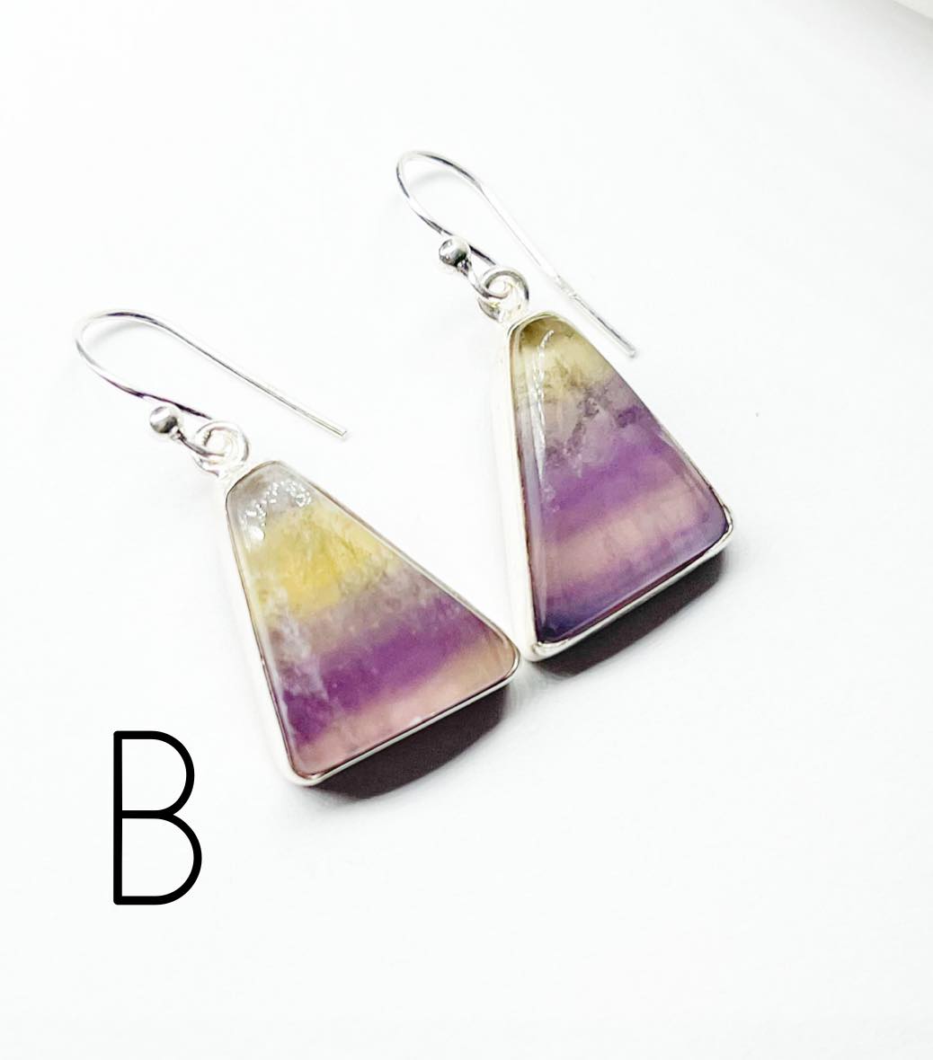 Fluorite Dangle Earrings - Solid Sterling Silver