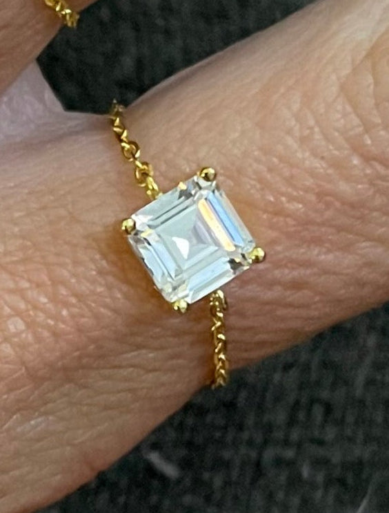 Square CZ Dainty Bolo Ring - Vermeil