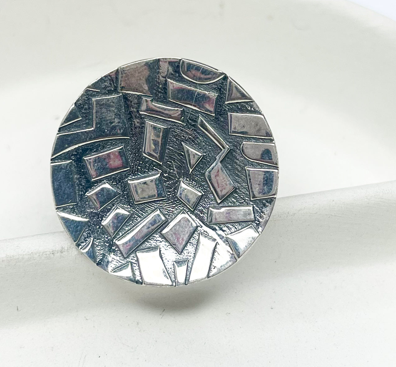 Paved Disk Adjustable Ring - Solid Sterling Silver