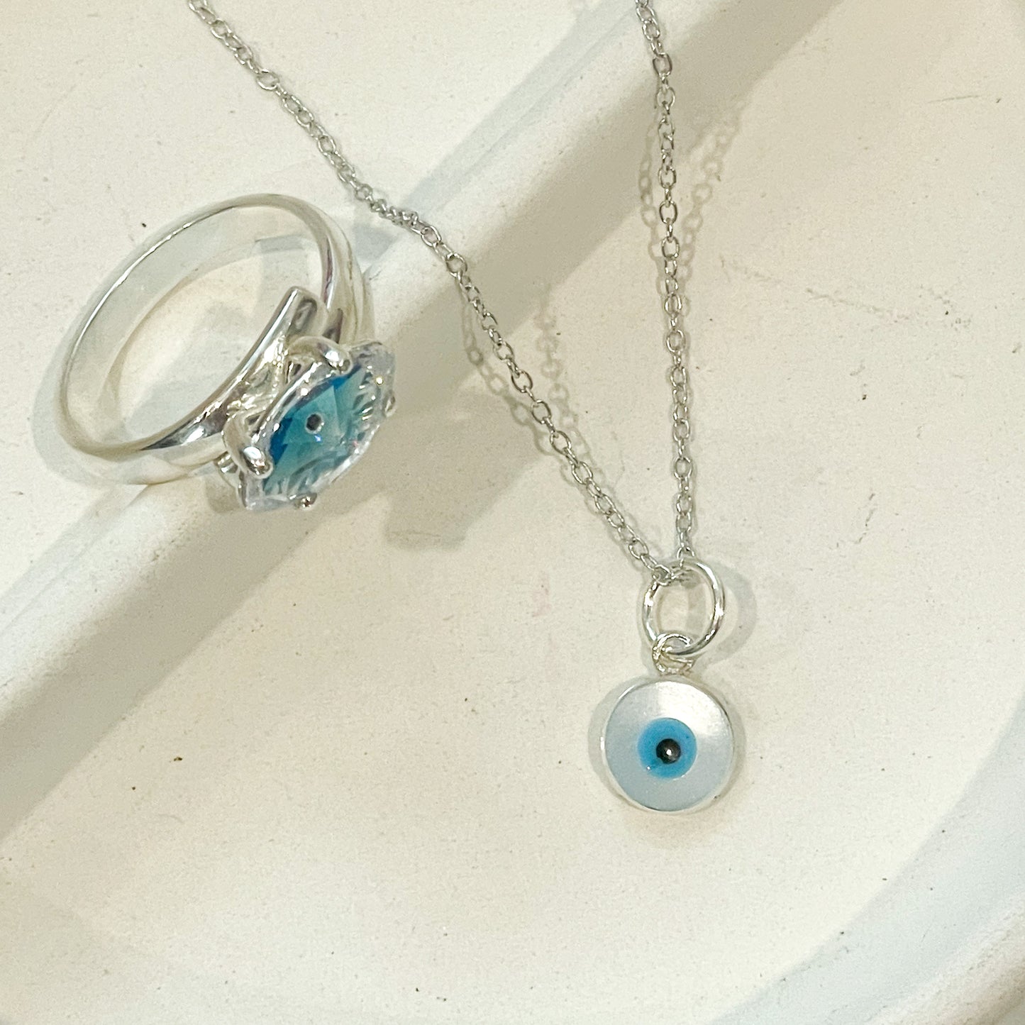 Mother of Pearl Evil Eye Necklace- Solid Sterling Silver