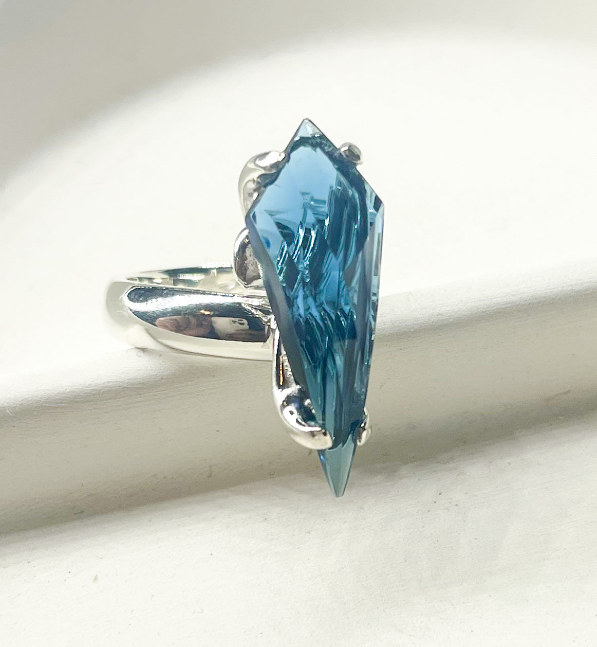 Blue Glass Kite Prong Ring-Solid Sterling Silver