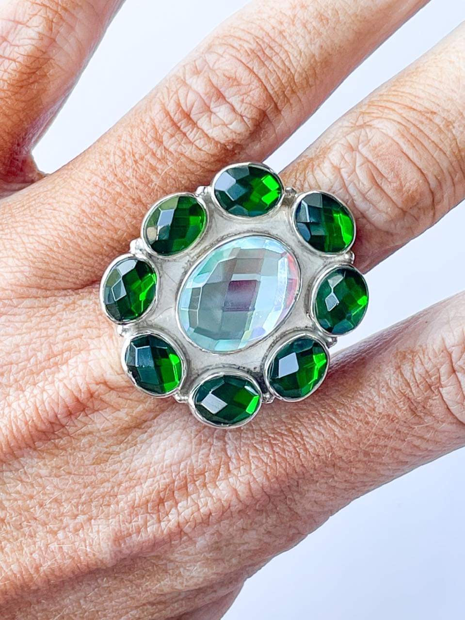 Mystical Flower Glass Ring - Solid Sterling Silver