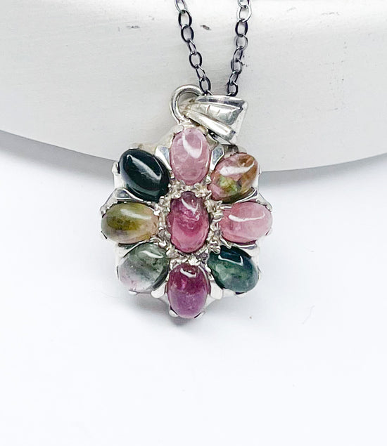 Load image into Gallery viewer, Tourmaline Flower Pendant-Solid Sterling islver
