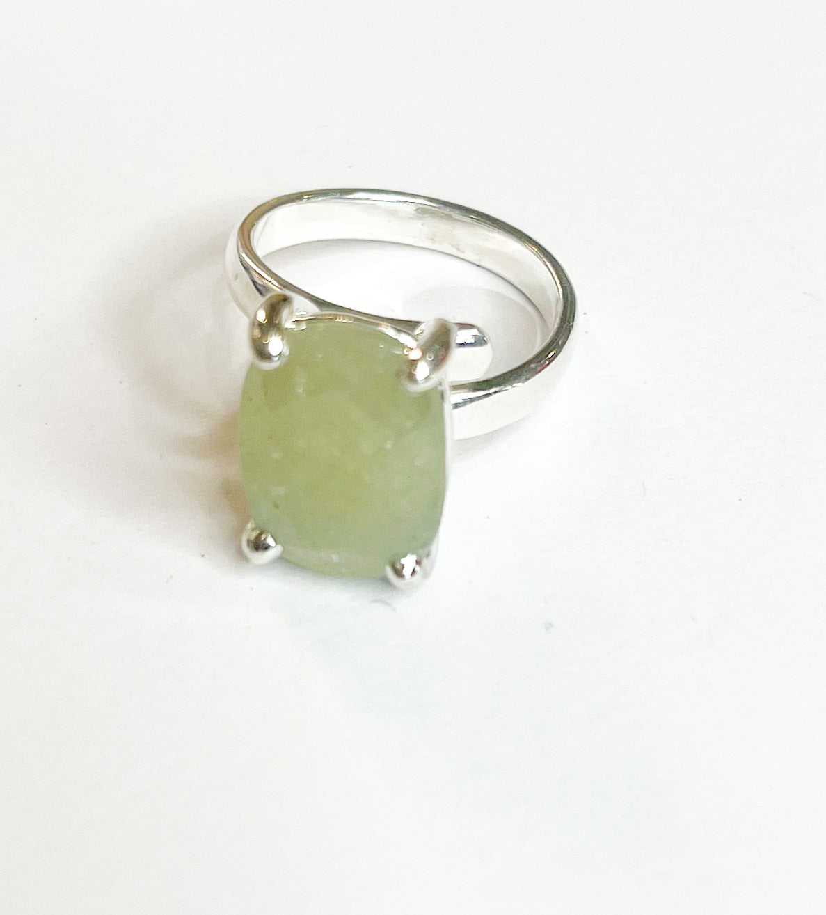 Green Sapphire Prong Ring - Solid Sterling Silver