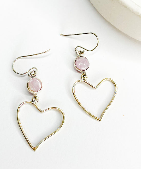 Load image into Gallery viewer, Pink Kunzite Heart Dangles-Solid Sterling Silver
