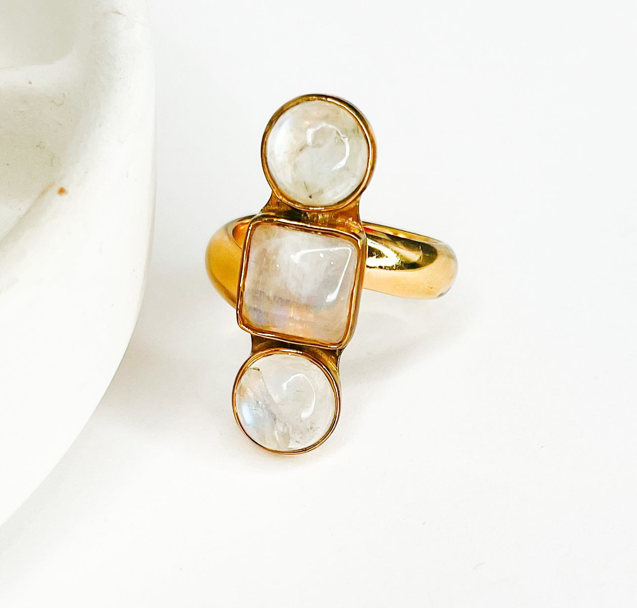 Load image into Gallery viewer, Rainbow Moonstone Crawler Ring - Alchemia
