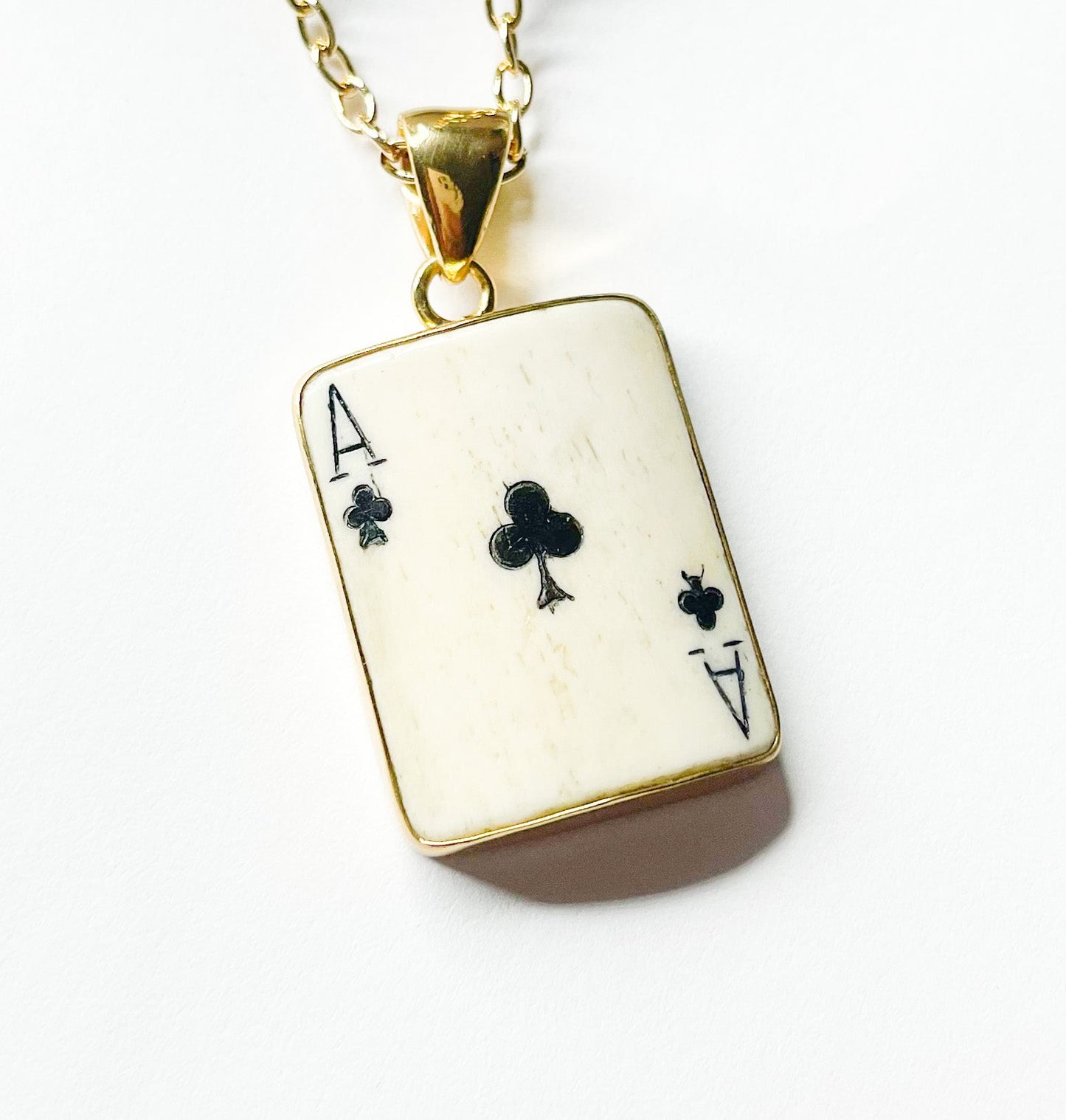 Ace of Clubs Bone Card Pendant - Alchemia