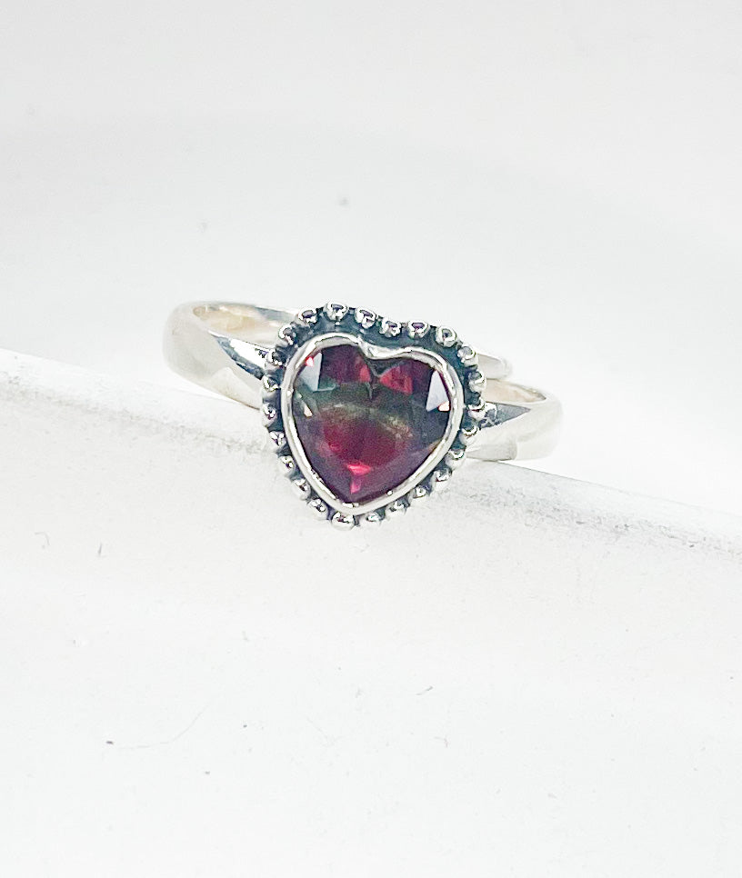 Load image into Gallery viewer, Red And Green Glass Heart Adjustable Ring-Solid Sterling Silver
