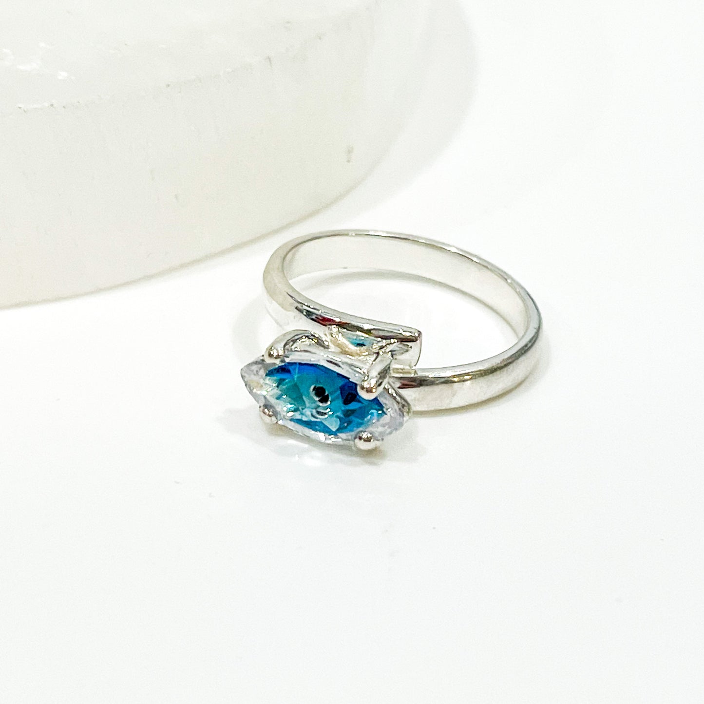 Evil Eye CZ Prong Ring - Solid Sterling Silver