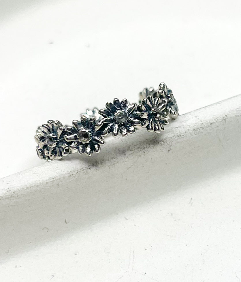 Daisy Band Adjustable Ring - Solid Sterling Silver