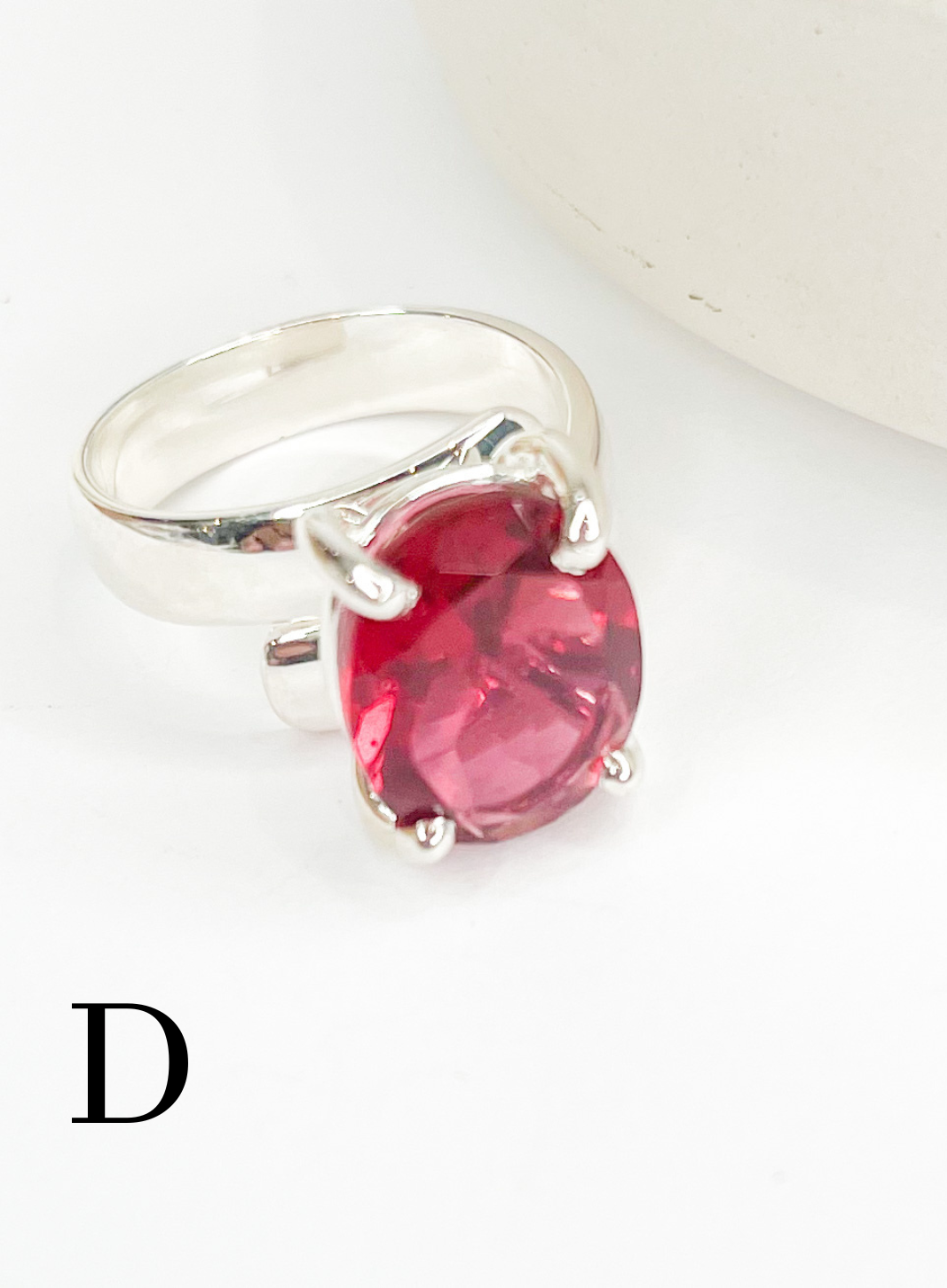 Load image into Gallery viewer, Dark Pink Glass Prong Ring - Solid Sterling Silver
